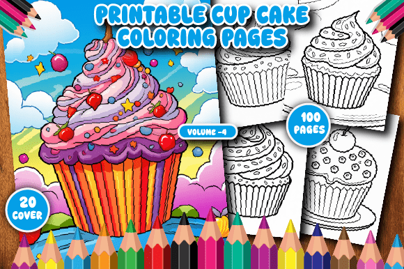 100 Printable Cup Cake Coloring Page V-4: A Creative Resource for Artists and Educators