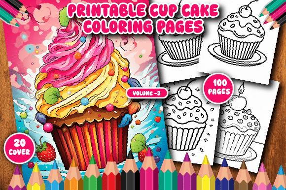 100 Printable Cup Cake Coloring Pages V-3