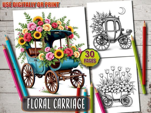 30 Floral Carriages Coloring Book