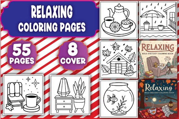 55 Bold Easy Relaxing Coloring Pages: A Mindful Escape for Modern Adults