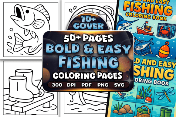 Bold Easy Fishing Coloring Pages Bundle: A Stress-Free Creative Escape for All Ages