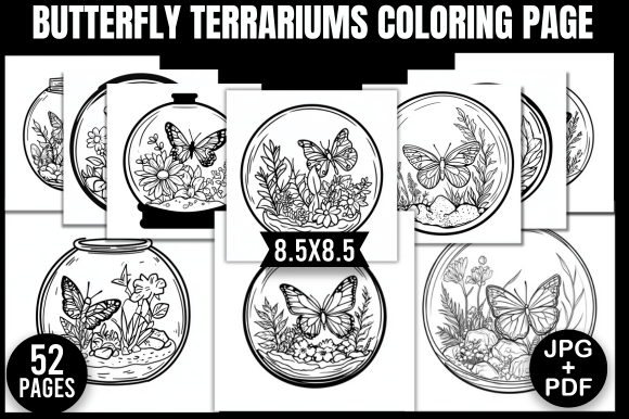 Butterfly Terrariums Coloring Page: A Creative Escape for Adults