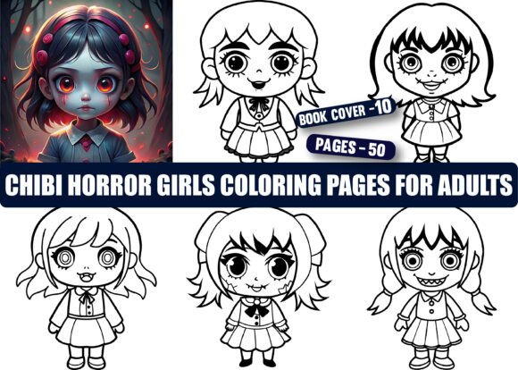 Chibi Horror Girls Coloring Pages: A Unique Blend of Cute and Creepy for Adult Enthusiasts