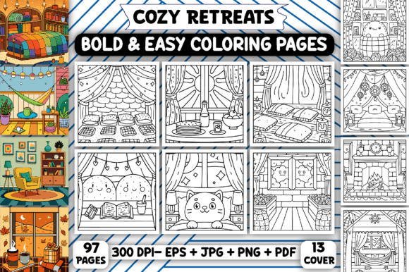 Cozy Retreats Bold Easy Coloring Pages