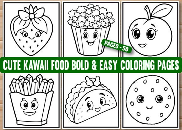 Cute Kawaii Food Bold Easy Coloring Page for Kids