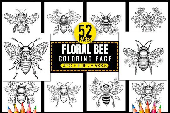 Floral Bee Coloring Page: A Creative and Versatile Design for Artists and Creators