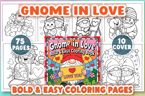 Gnome in Love Bold Easy Coloring Book