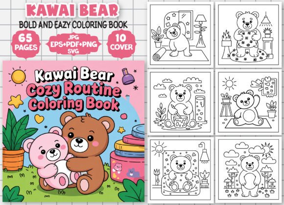 Kawaii Bear Routine Coloring Book Pages