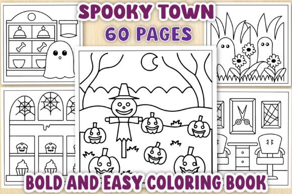 Spooky Town Coloring Pages for Adults