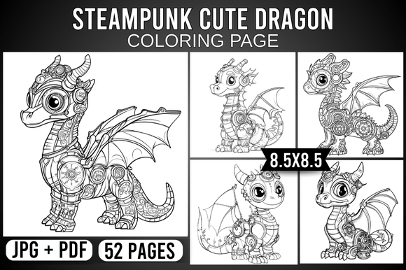 Steampunk Cute Dragon Coloring Page: A Unique Design for Creative Expression